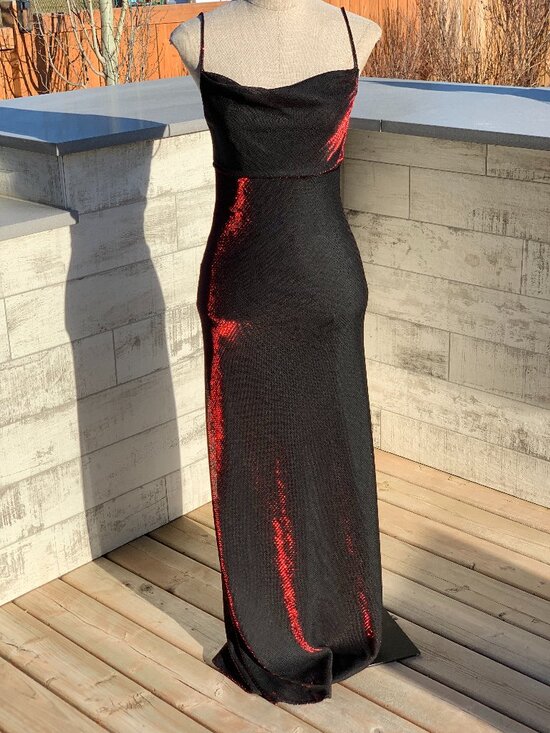 Fairweather Dresses & Skirts - Vintage 90s Maxi Slip Dress 4 Black Red Iridescent Shimmer Prom Formal Glam Y2K